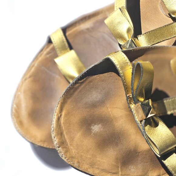 Marc Jacobs Gold Bow Studs Leather Buckle Flats Gladiator Wedding Sandals 39 8.5 - Picture 10 of 12
